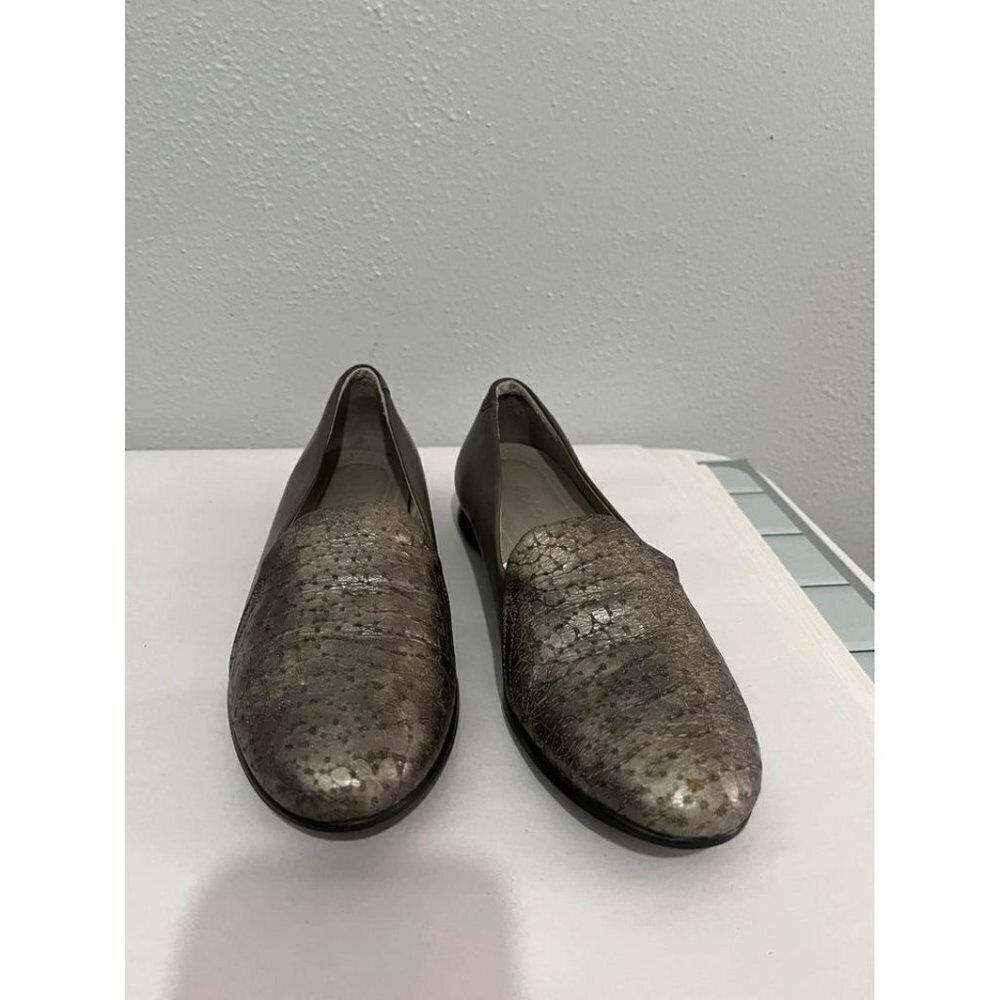 Ecco Leather Snakeskin Flat Loafers Gray Size 5.5 /36